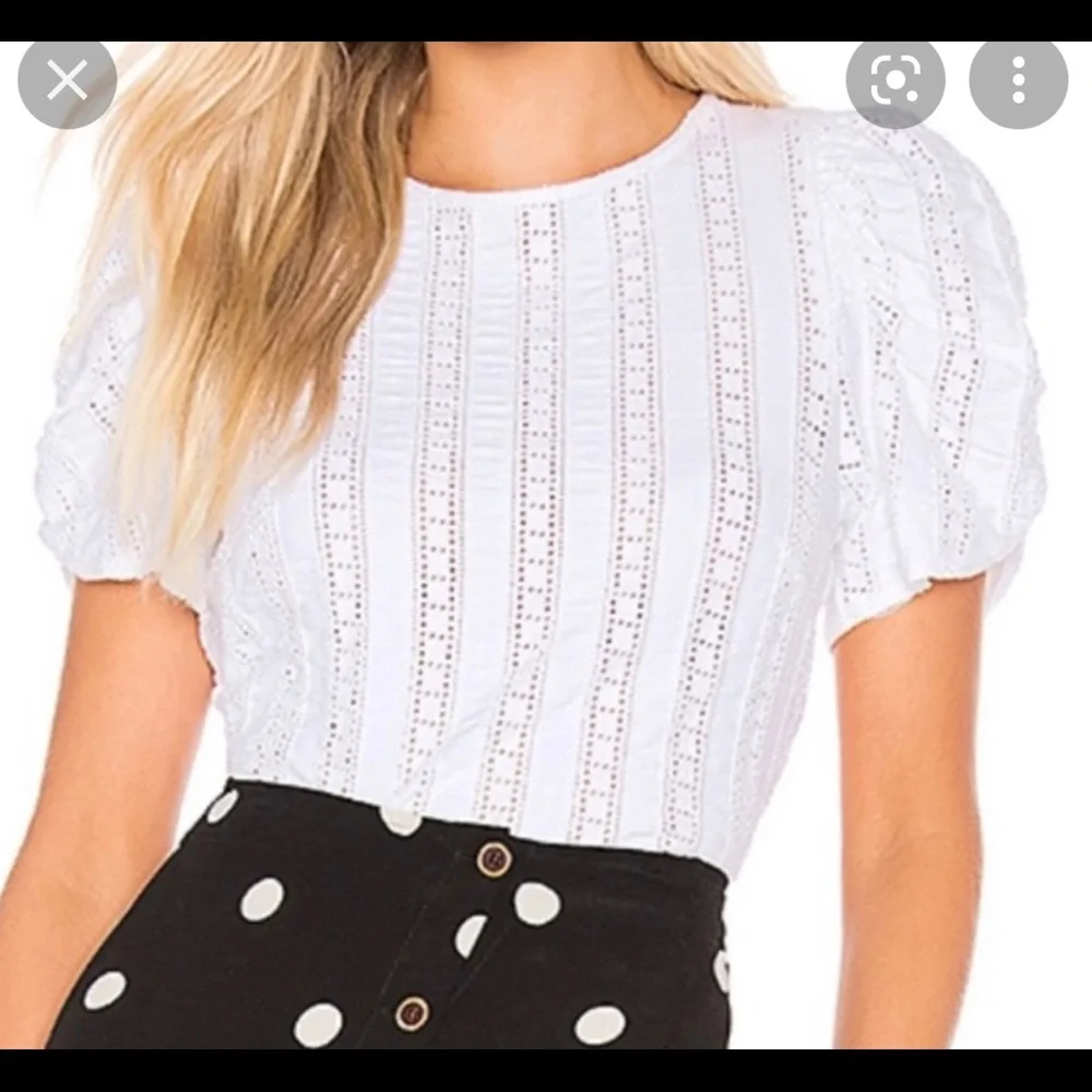 Free People White Eyelet Puff-Sleeve Top